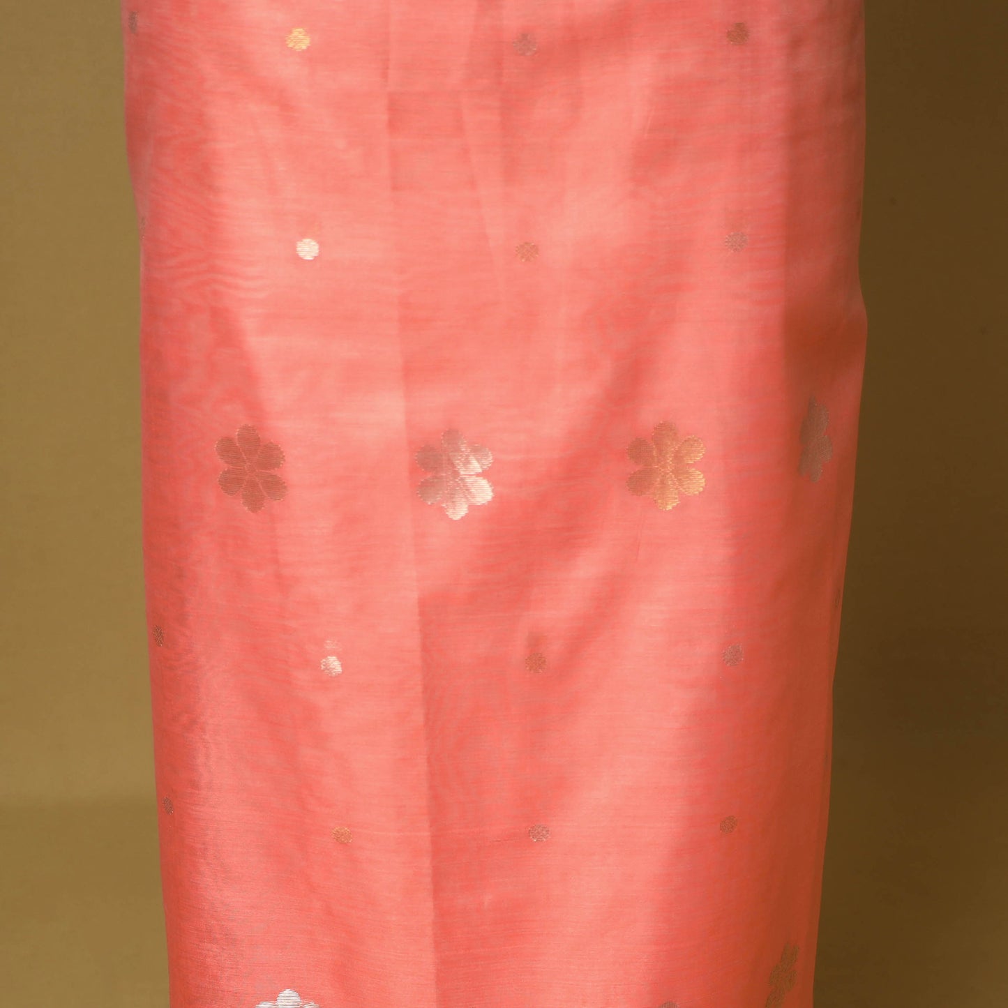 Orange - 2pc handloom zari buta unstitched chanderi silk