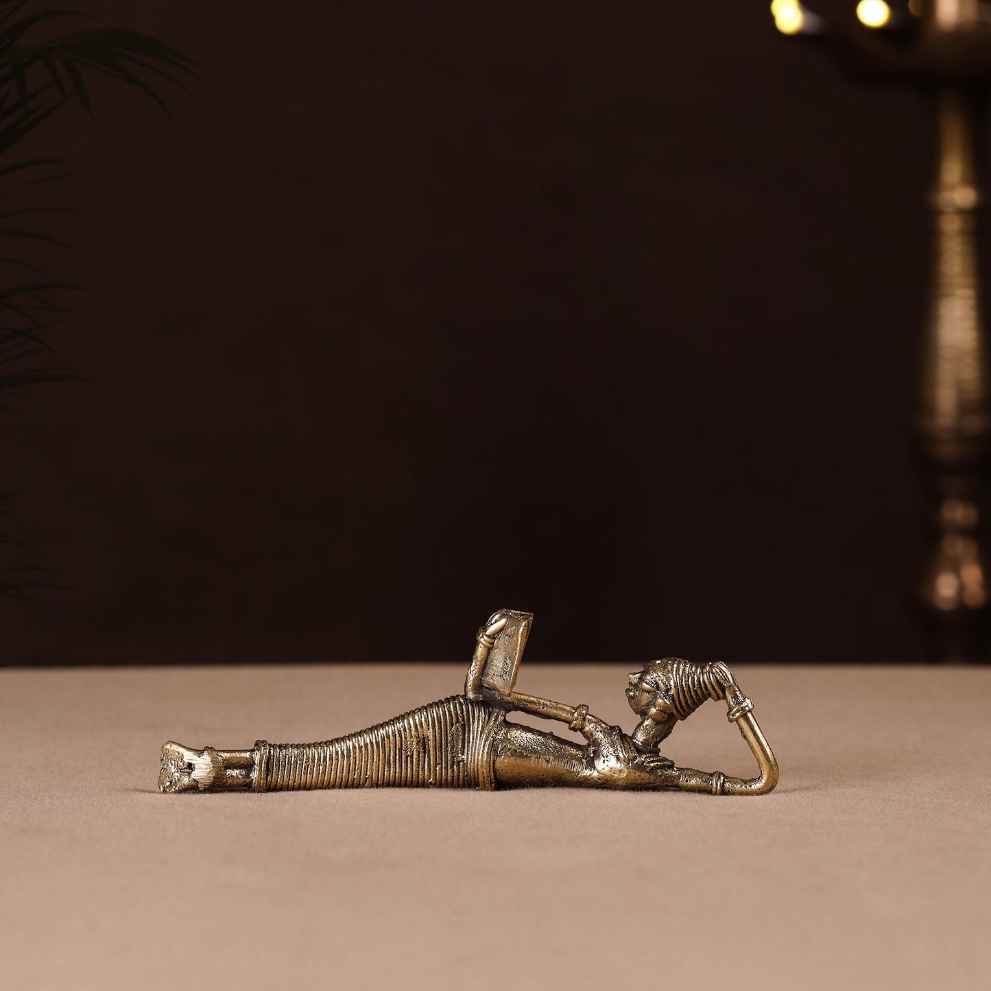 Side Sleeping Lady with Book Tribal Odisha Dokra Handmade Home Decor Item 14