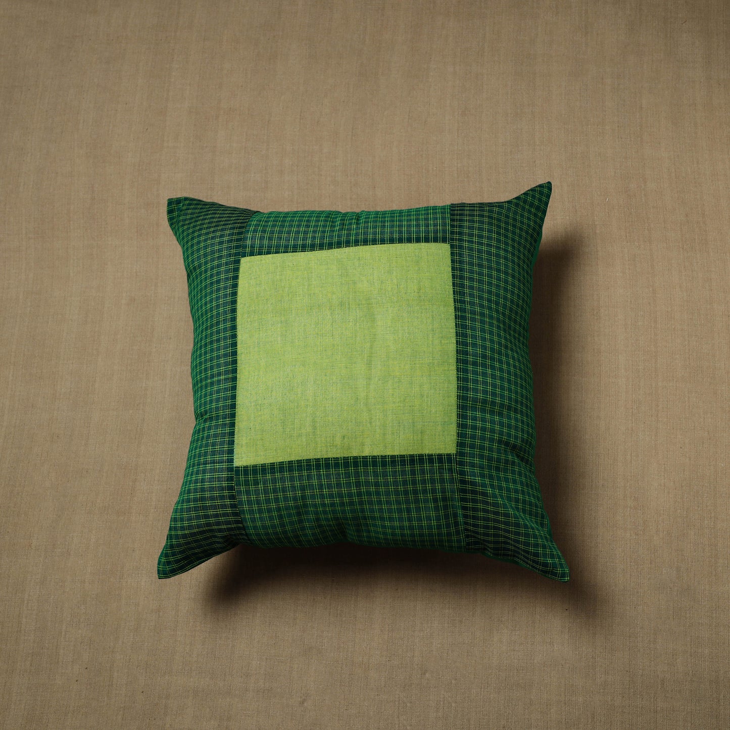 Green - Patchwork Cotton Kanchipuram Cushion Cover (16 x 16 in) 43