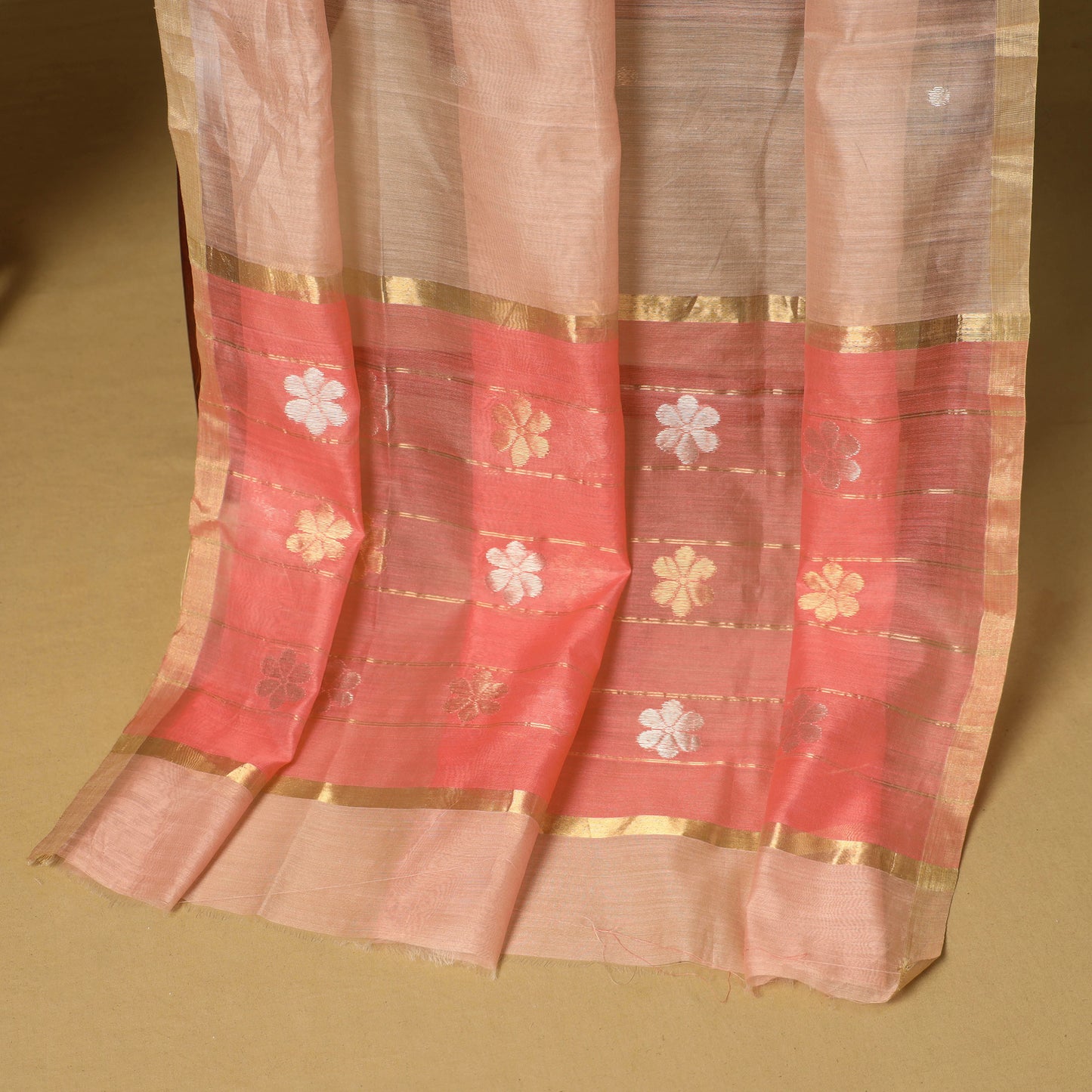 Orange - 2pc handloom zari buta unstitched chanderi silk