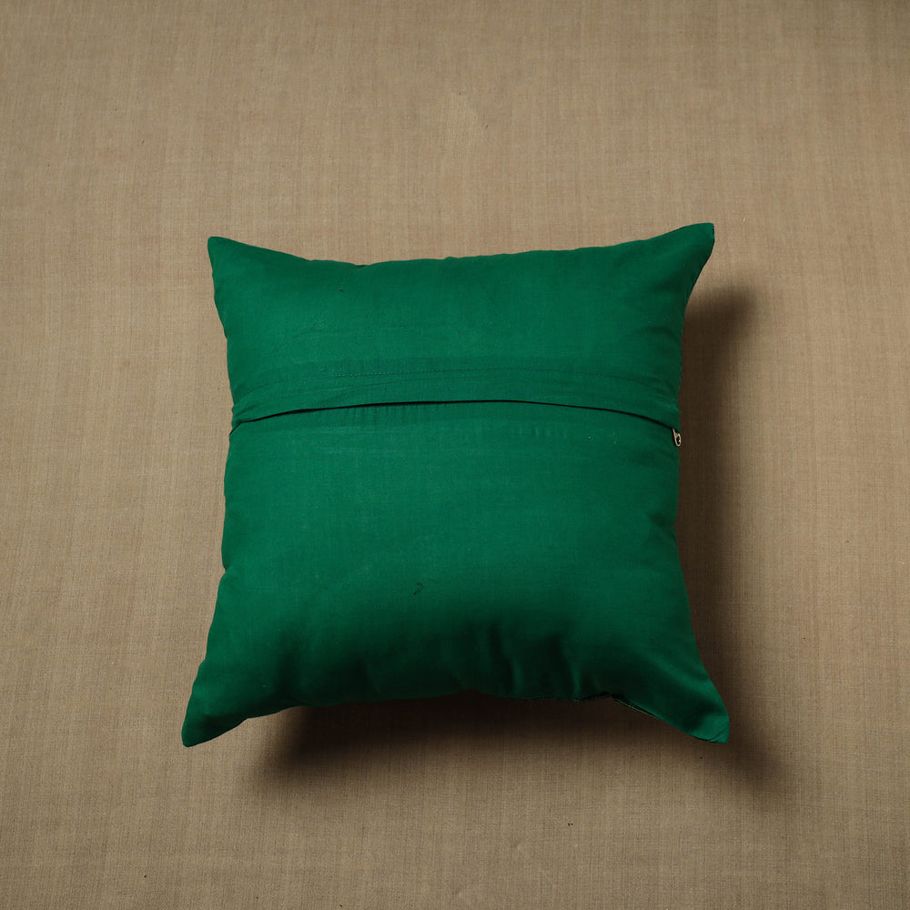 Green - Patchwork Cotton Kanchipuram Cushion Cover (16 x 16 in) 43