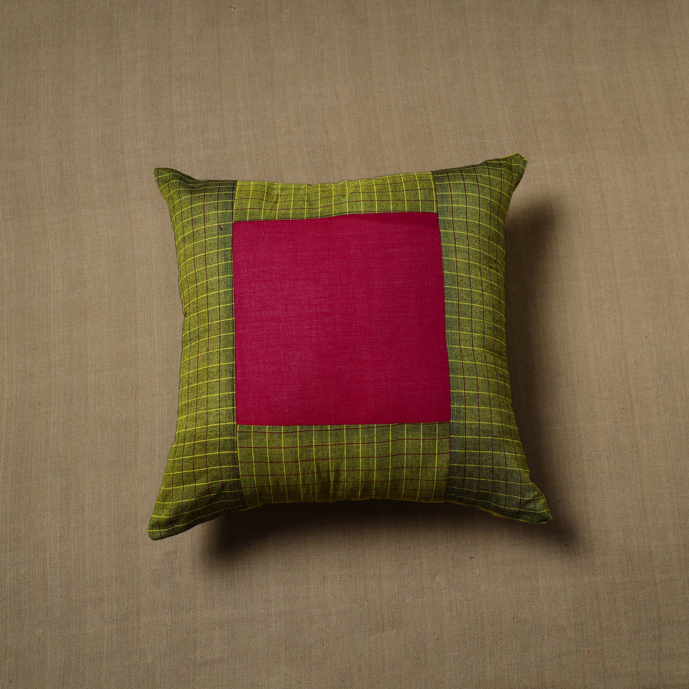 Green - Patchwork Cotton Kanchipuram Cushion Cover (16 x 16 in) 44