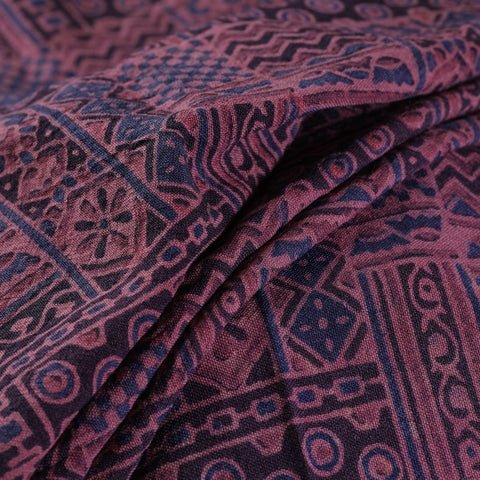 Ajrakh Hand Block Print Merino Wool Handloom Natural Dyed Fabric 01
