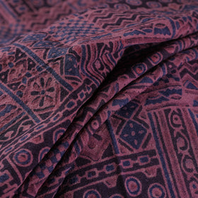 Ajrakh Hand Block Print Merino Wool Handloom Natural Dyed Fabric 01