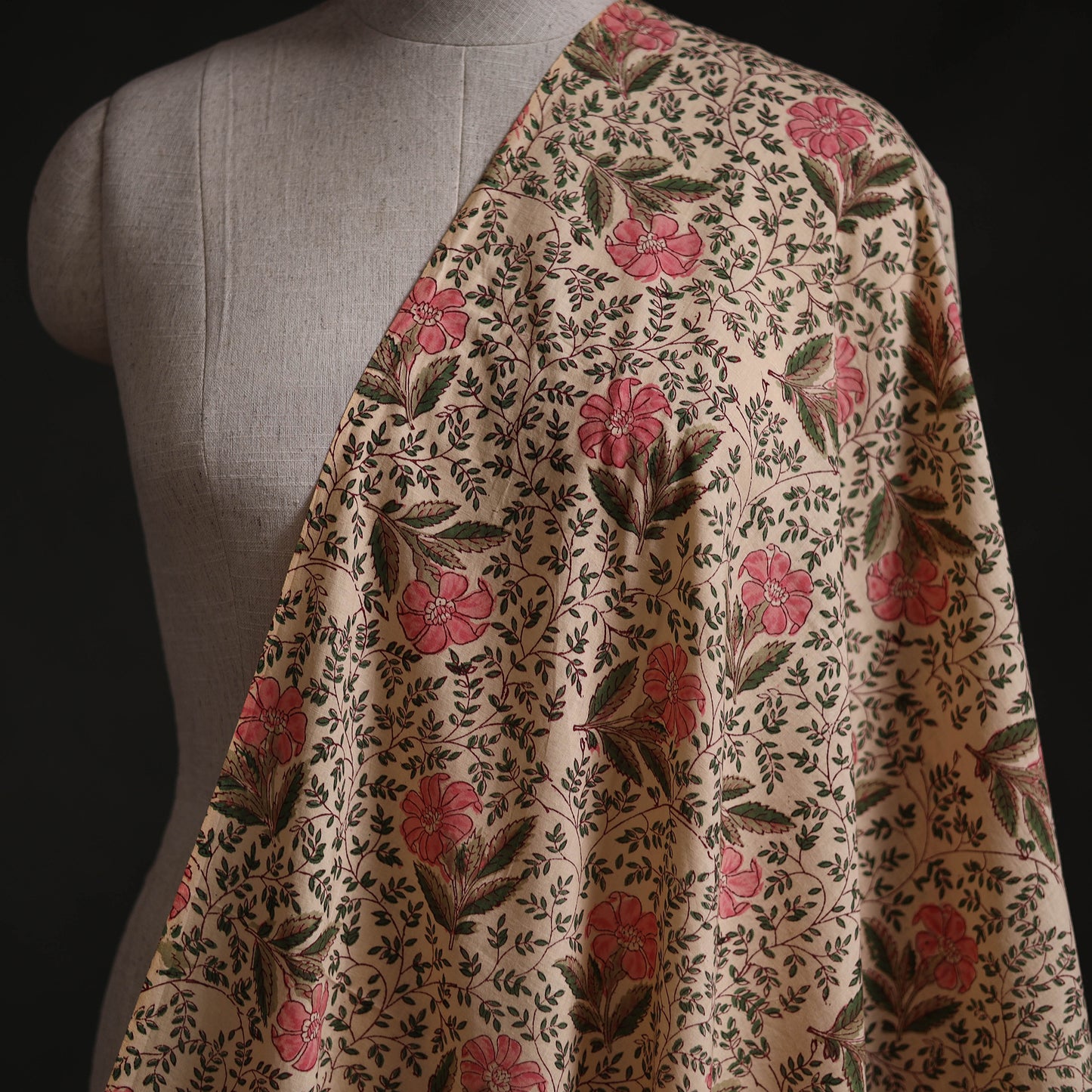 Beige - Sanganeri Block Print Pure Cotton Fabric 22