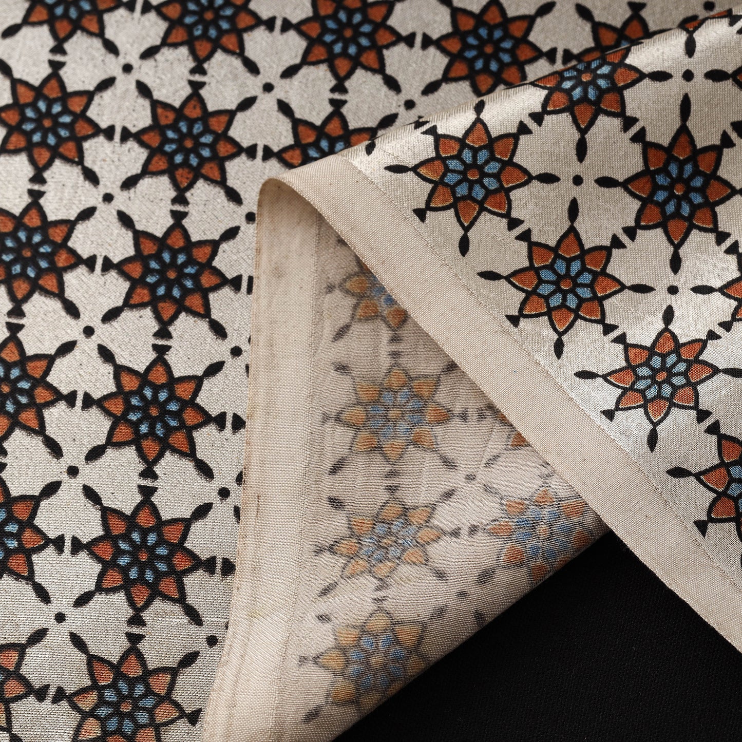 Mashru Silk Natural Dyed Block Print Ajrakh Fabric 02