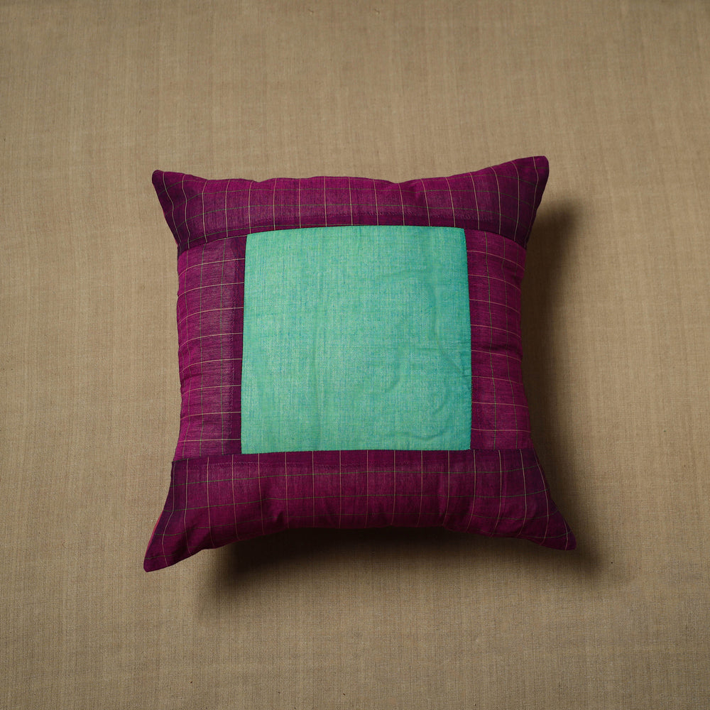 Purple - Patchwork Cotton Kanchipuram Cushion Cover (16 x 16 in) 45