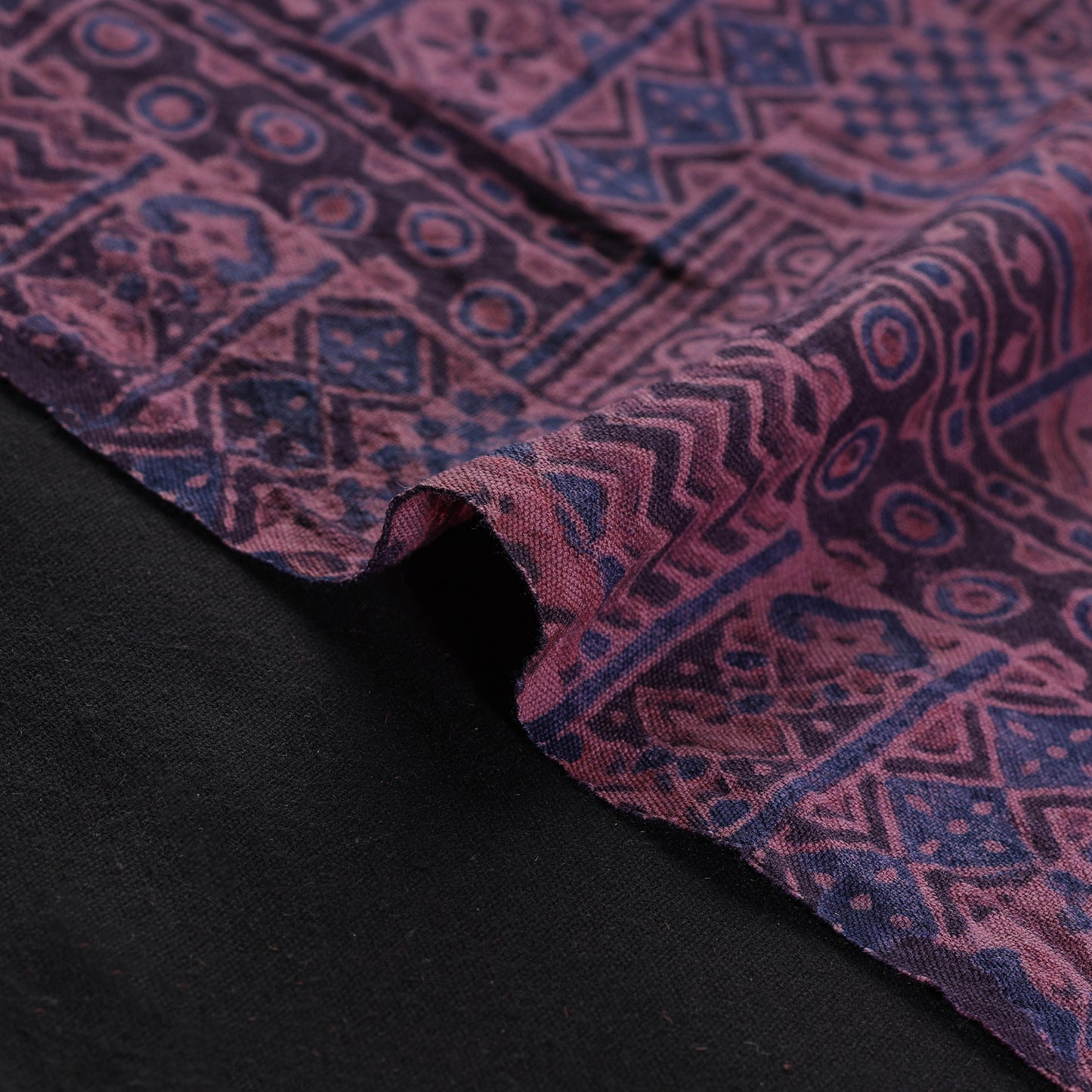 Ajrakh Hand Block Print Merino Wool Handloom Natural Dyed Fabric 01