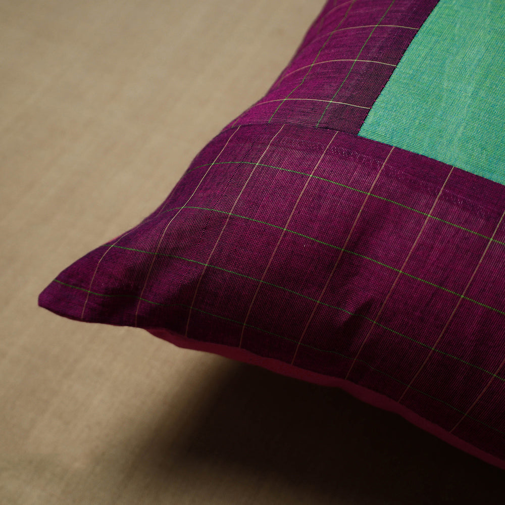 Purple - Patchwork Cotton Kanchipuram Cushion Cover (16 x 16 in) 45