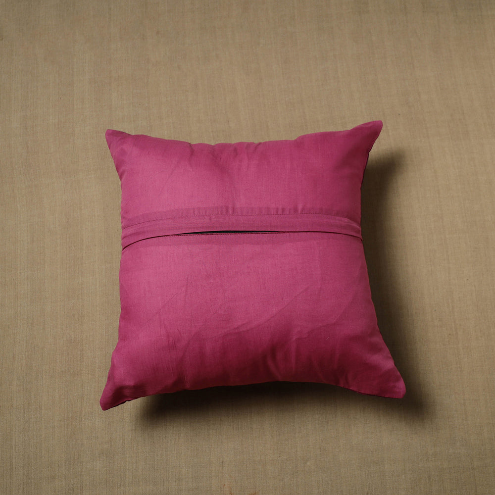 Purple - Patchwork Cotton Kanchipuram Cushion Cover (16 x 16 in) 45