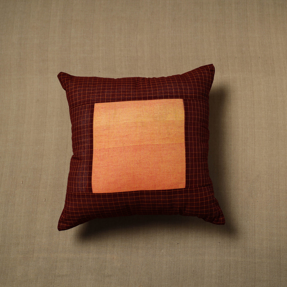 Maroon - Patchwork Cotton Kanchipuram Cushion Cover (16 x 16 in) 46