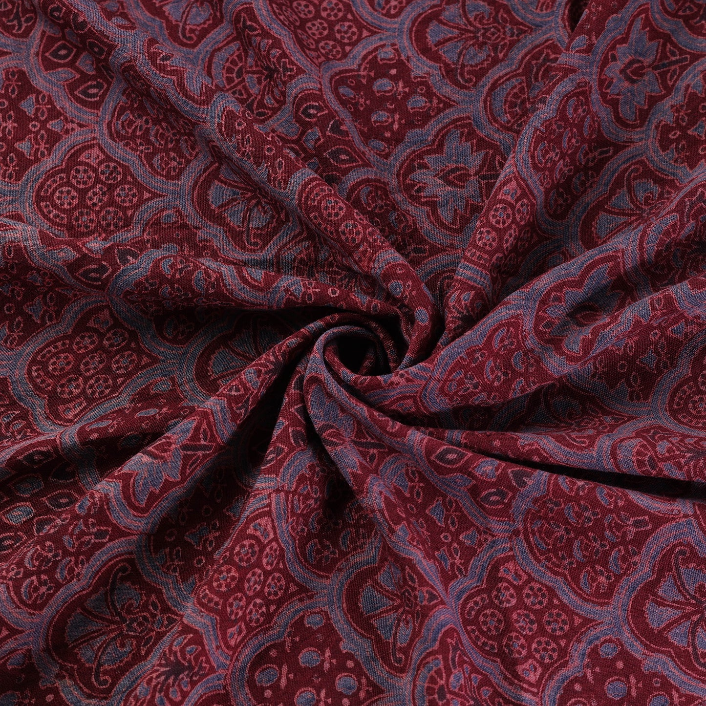 Ajrakh Hand Block Print Merino Wool Handloom Natural Dyed Fabric 02