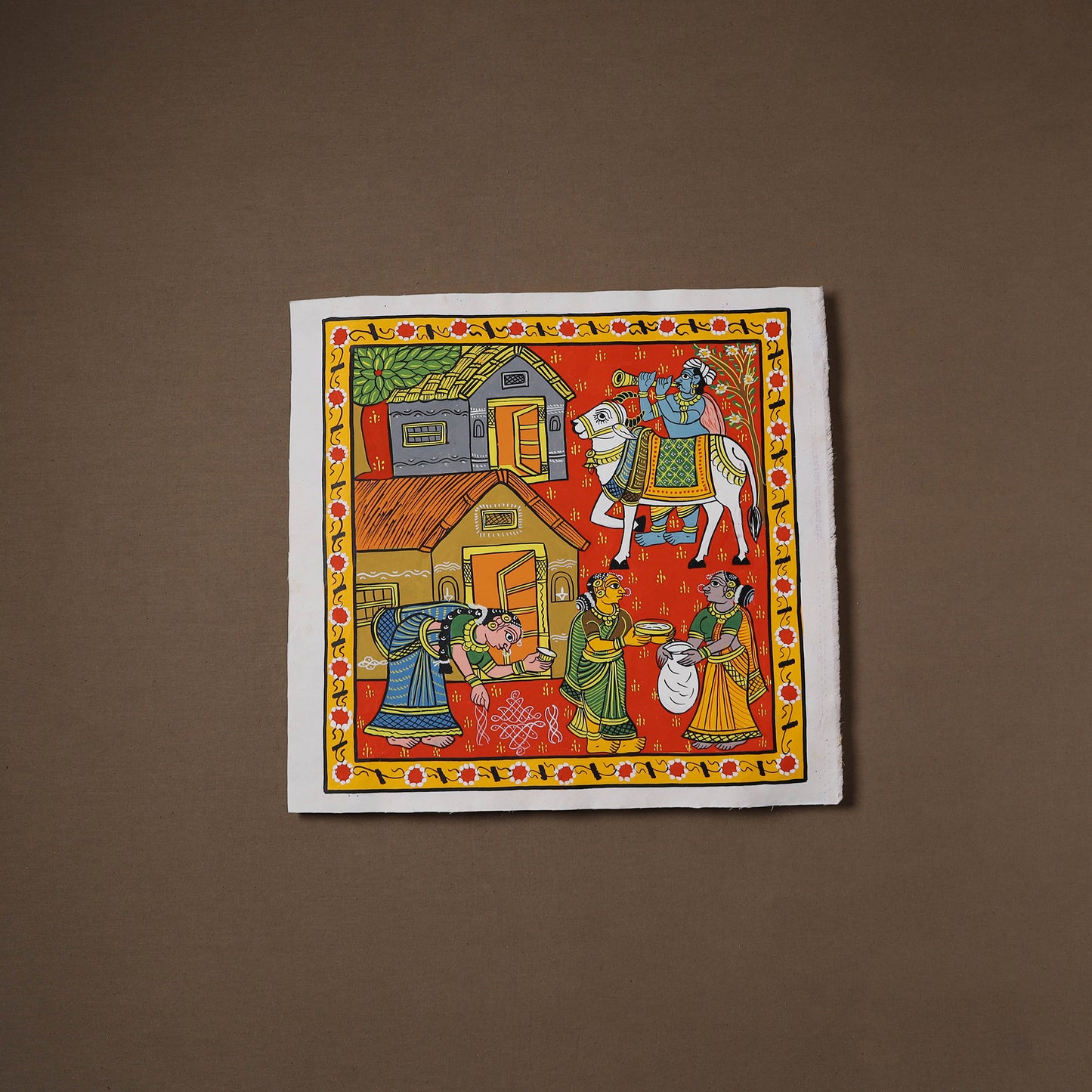 Handpainted Cheriyal Scroll Painting by Dhanalakota Sai Kiran (15 x 15 in) 32