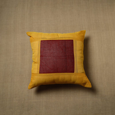 Yellow - Patchwork Cotton Kanchipuram Cushion Cover (16 x 16 in) 48