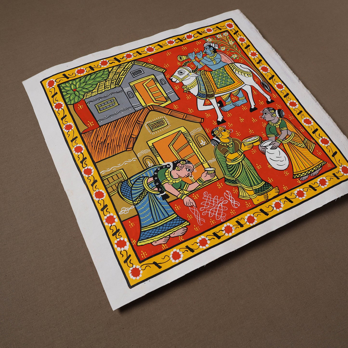 Handpainted Cheriyal Scroll Painting by Dhanalakota Sai Kiran (15 x 15 in) 32