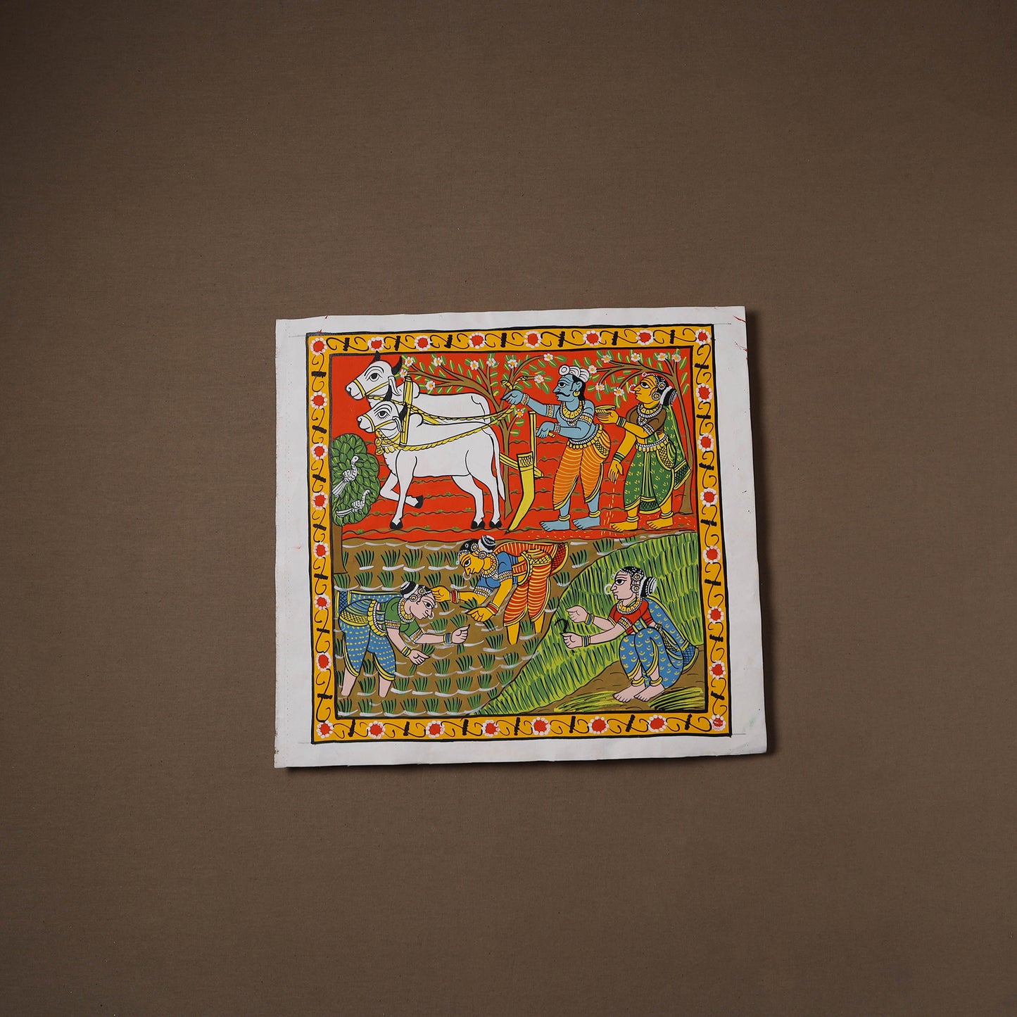 Handpainted Cheriyal Scroll Painting by Dhanalakota Sai Kiran (15 x 15 in) 35