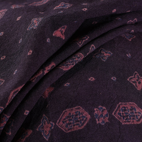 Ajrakh Hand Block Print Merino Wool Handloom Natural Dyed Fabric 04