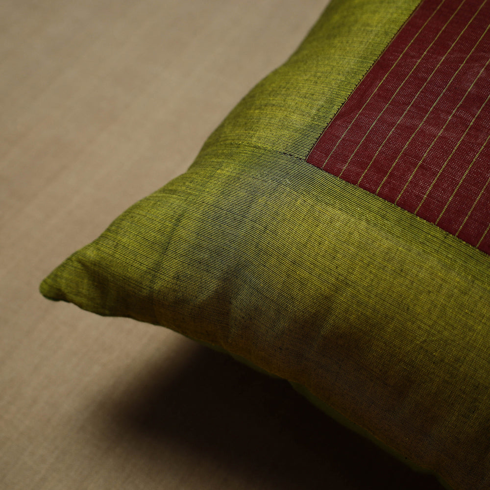 Green - Patchwork Cotton Kanchipuram Cushion Cover (16 x 16 in) 49