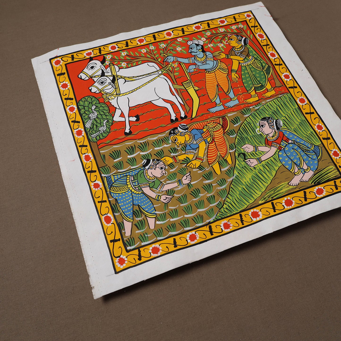 Handpainted Cheriyal Scroll Painting by Dhanalakota Sai Kiran (15 x 15 in) 35