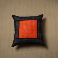 Black - Patchwork Cotton Kanchipuram Cushion Cover (16 x 16 in) 50