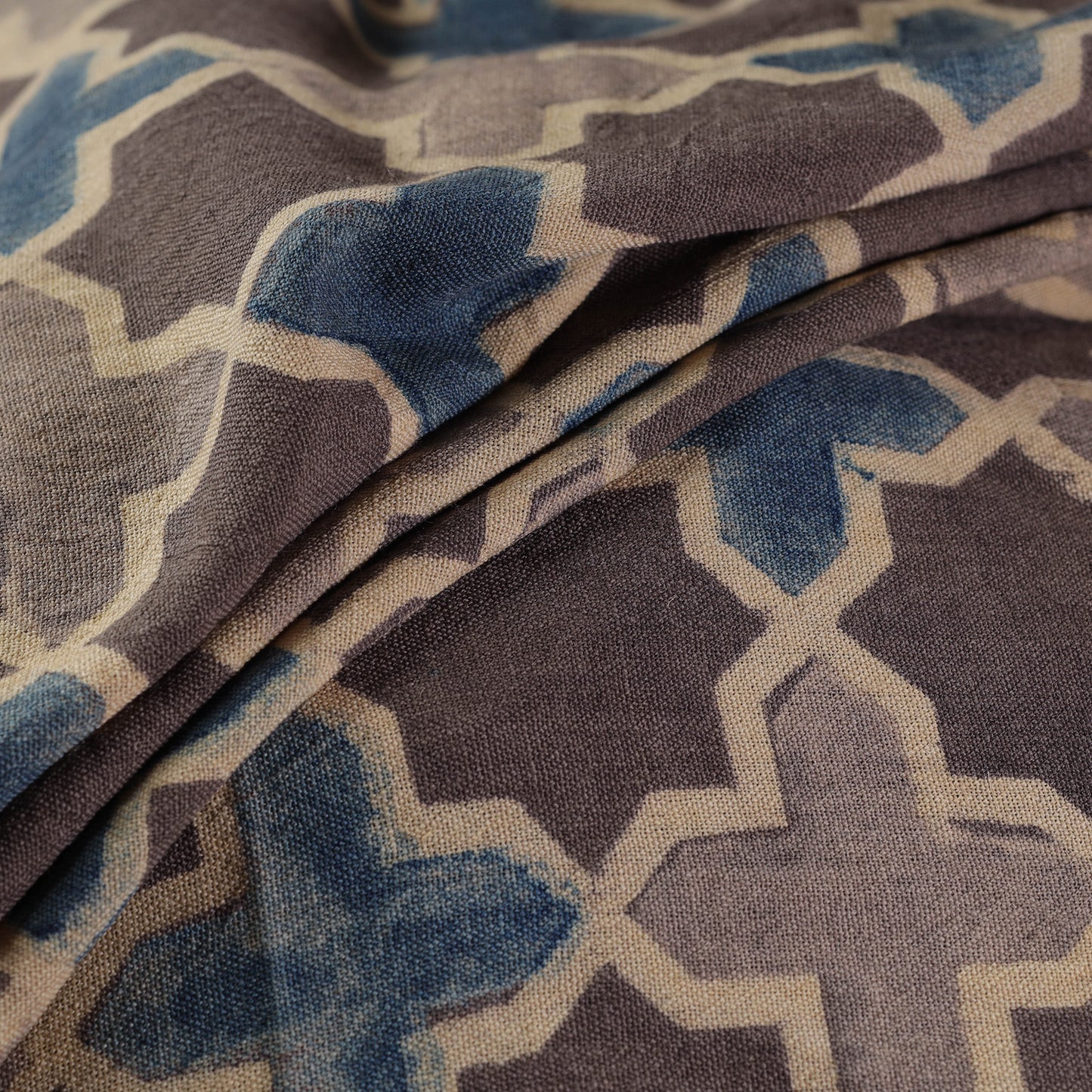Ajrakh Hand Block Print Merino Wool Handloom Natural Dyed Fabric 05