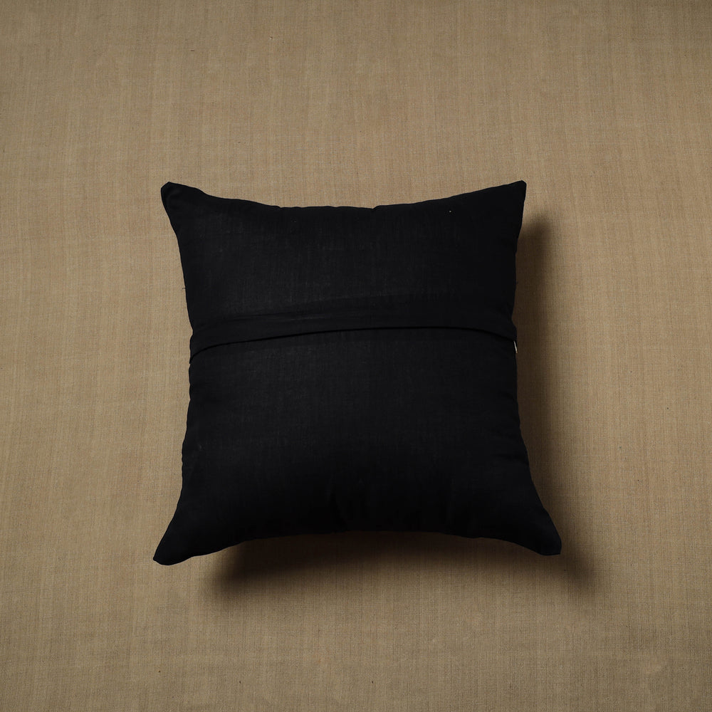 Black - Patchwork Cotton Kanchipuram Cushion Cover (16 x 16 in) 50