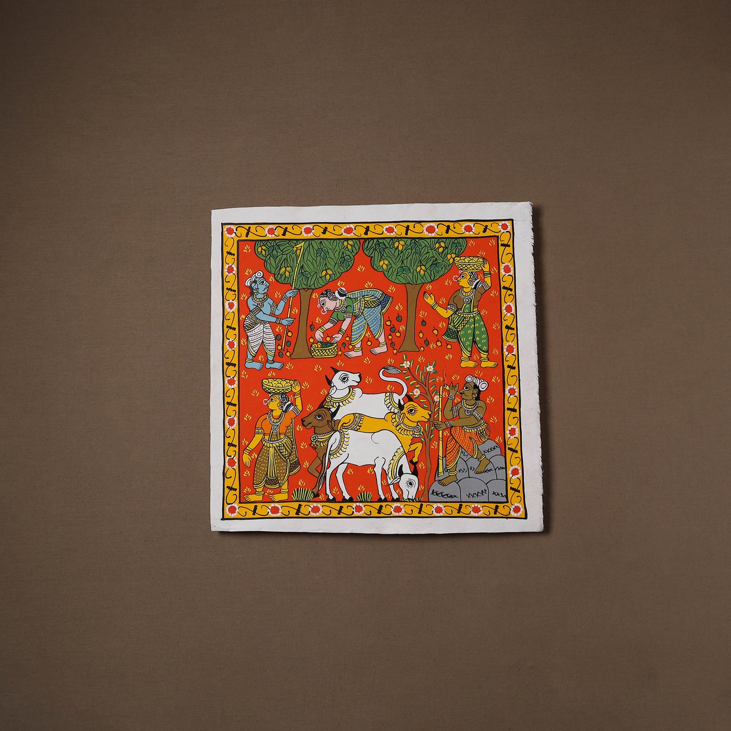 Handpainted Cheriyal Scroll Painting by Dhanalakota Sai Kiran (15 x 15 in) 34