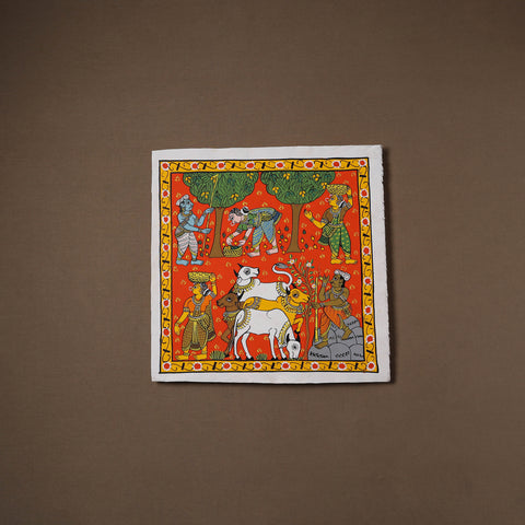 Handpainted Cheriyal Scroll Painting by Dhanalakota Sai Kiran (15 x 15 in) 34