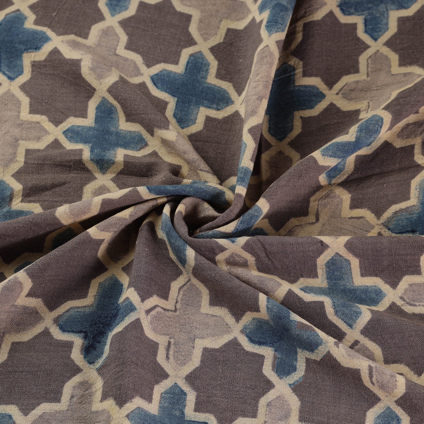 Ajrakh Hand Block Print Merino Wool Handloom Natural Dyed Fabric 05