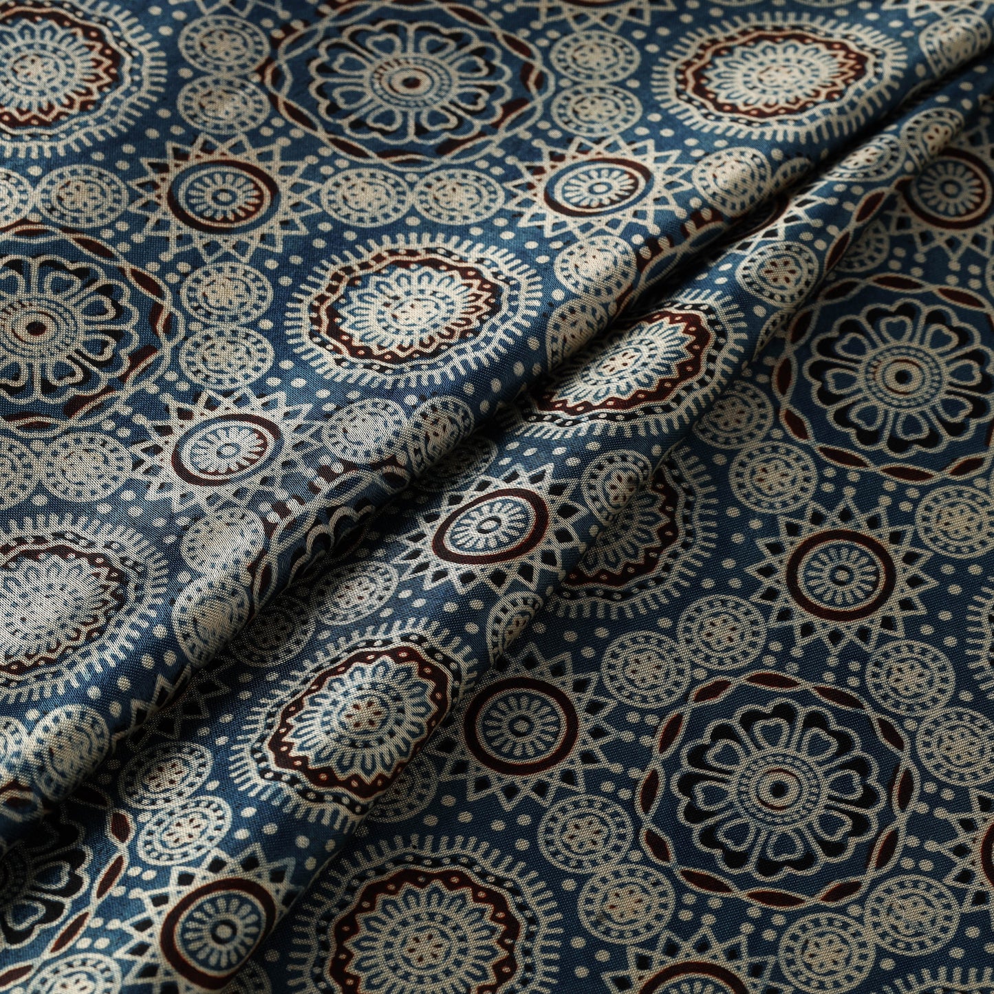 Mashru Silk Natural Dyed Block Print Ajrakh Fabric 08