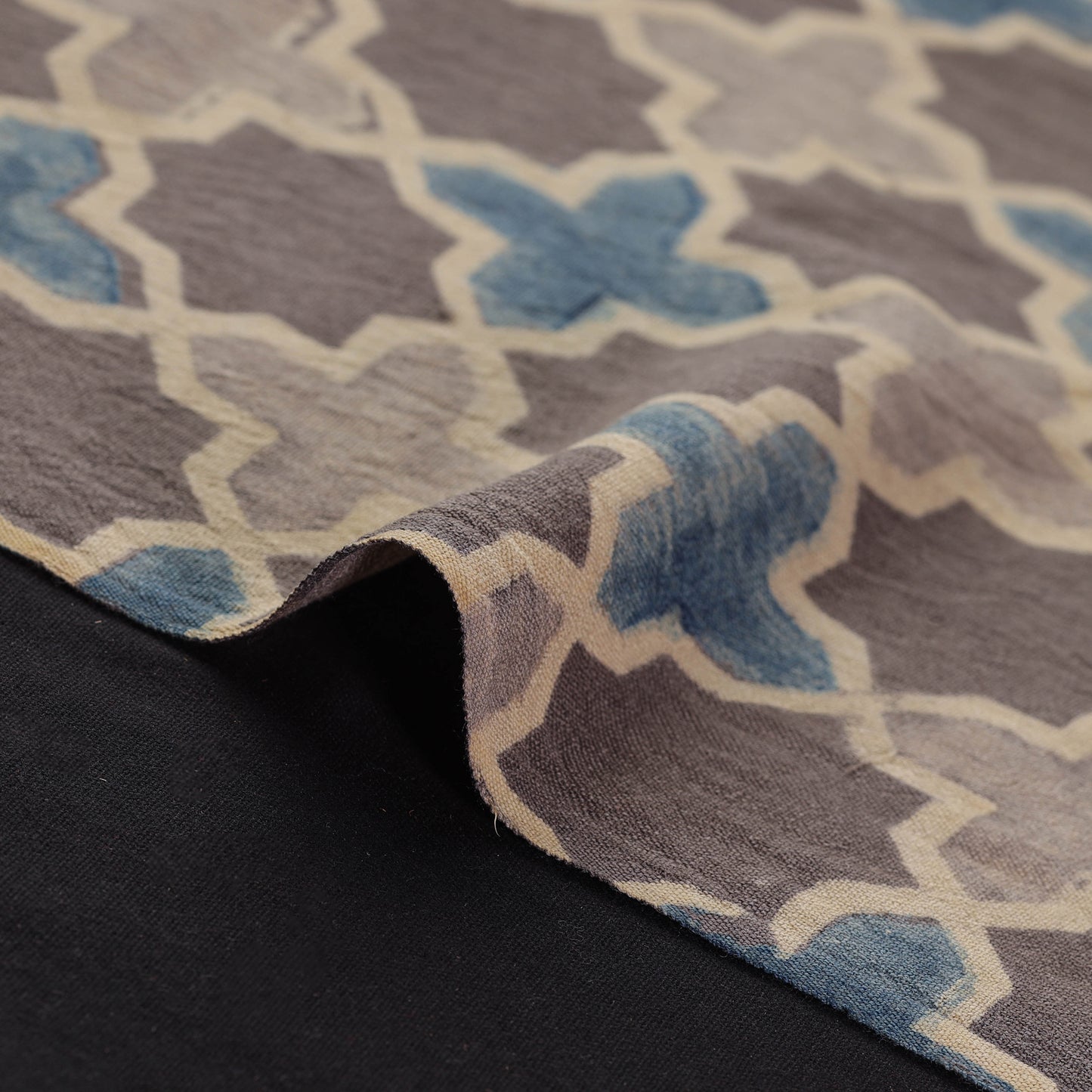 Ajrakh Hand Block Print Merino Wool Handloom Natural Dyed Fabric 05