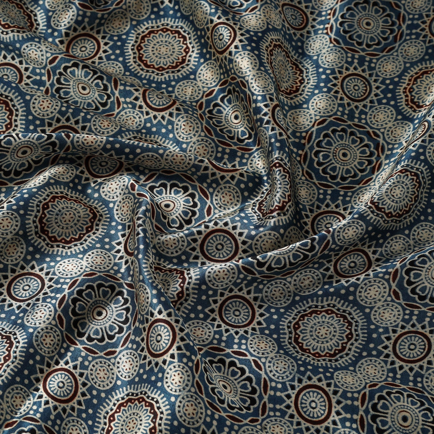 Mashru Silk Natural Dyed Block Print Ajrakh Fabric 08