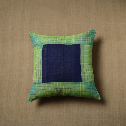 Green - Patchwork Cotton Kanchipuram Cushion Cover (16 x 16 in) 52