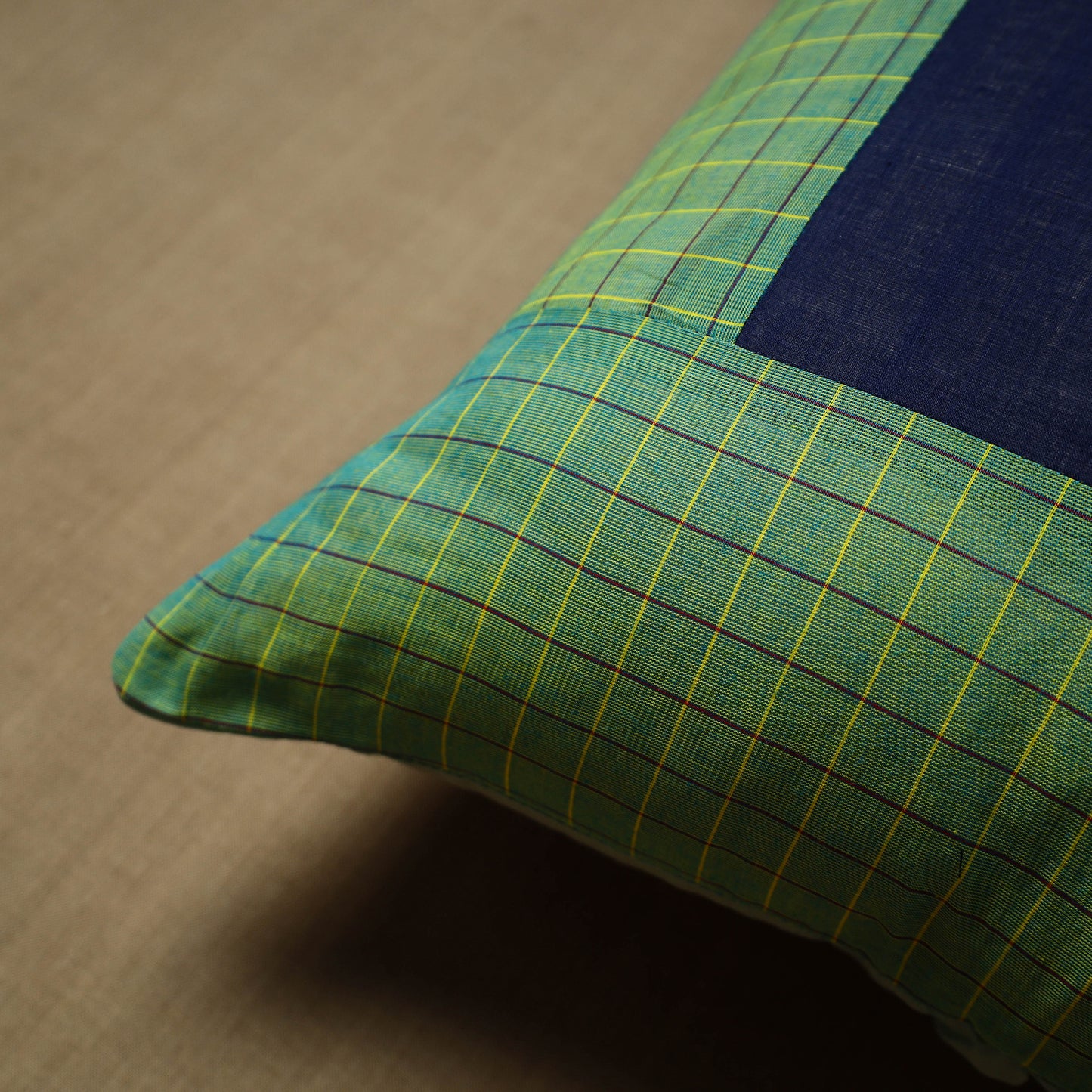 Green - Patchwork Cotton Kanchipuram Cushion Cover (16 x 16 in) 52