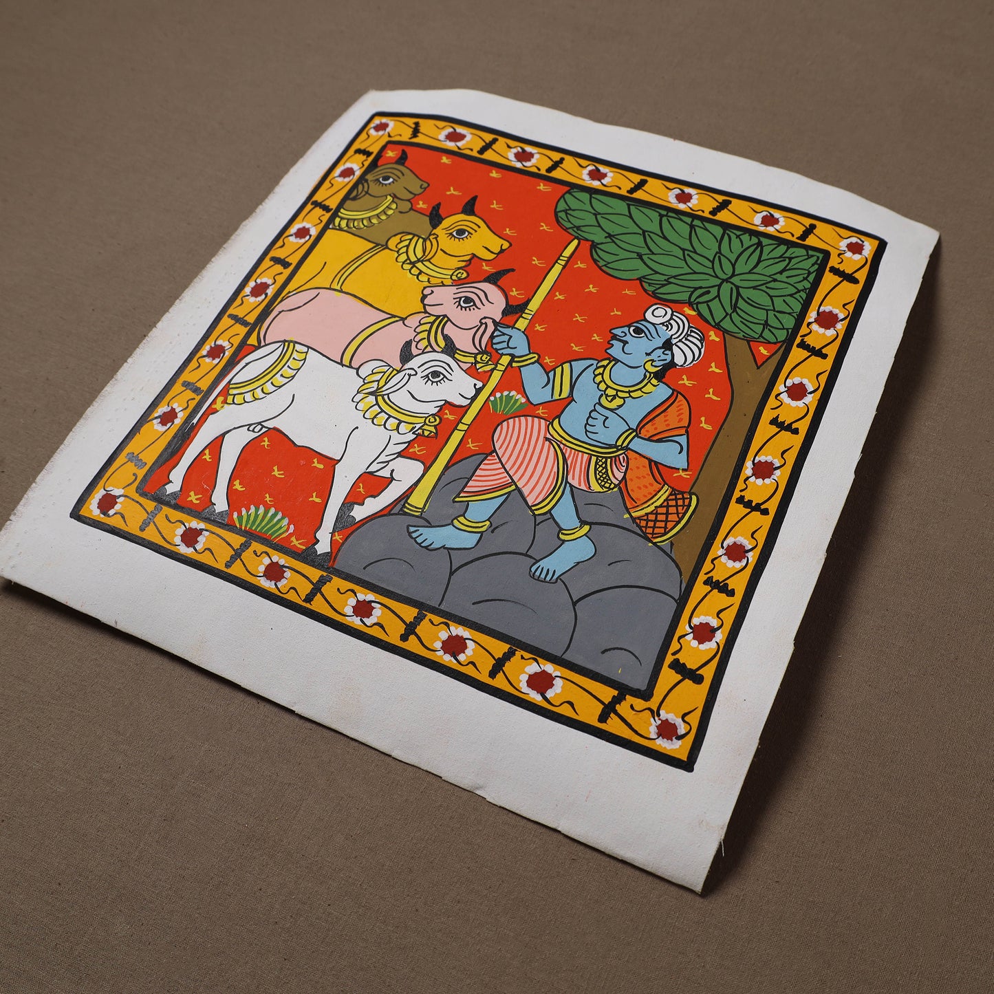 Handpainted Cheriyal Scroll Painting by Dhanalakota Sai Kiran (10 x 10 in) 11