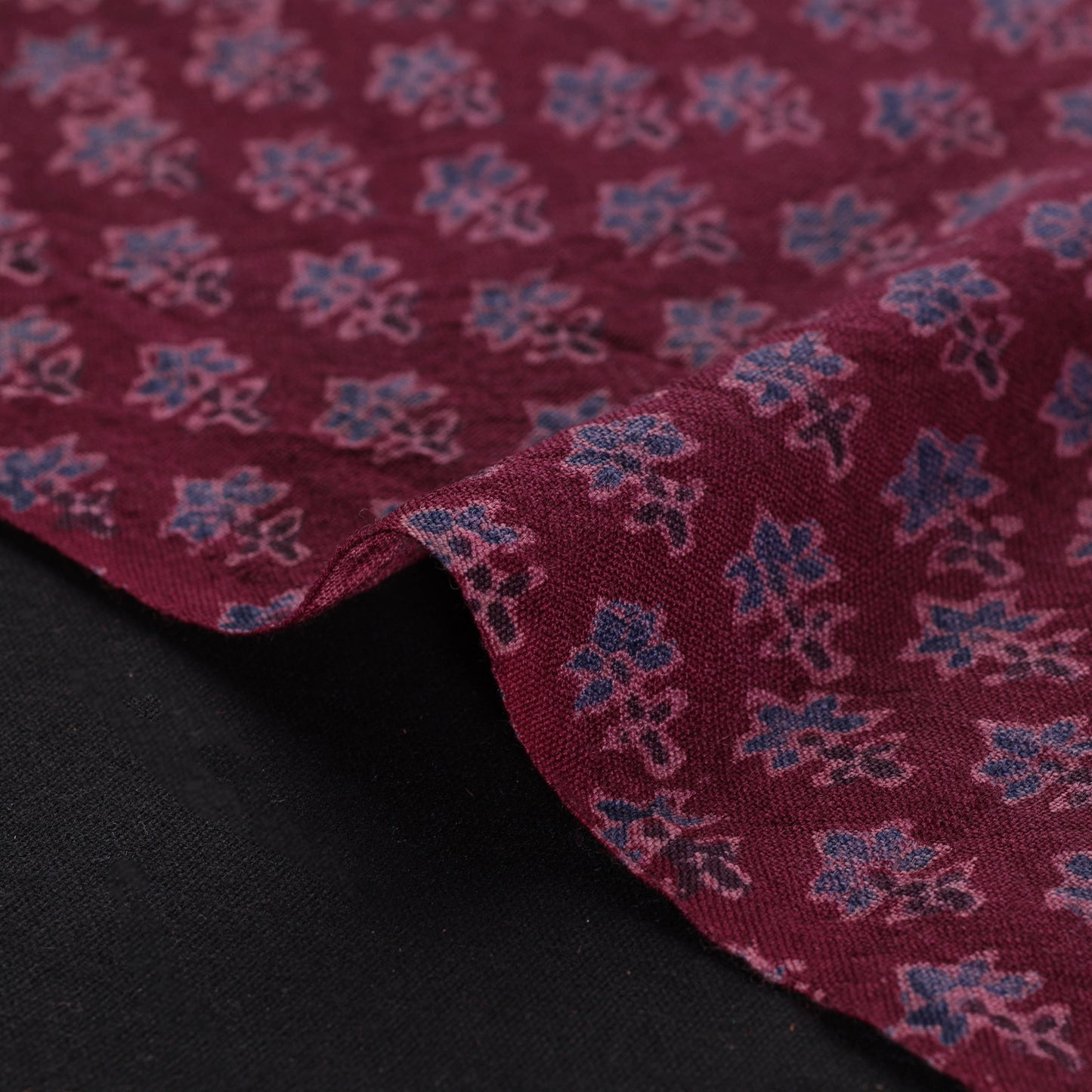 Ajrakh Hand Block Print Merino Wool Handloom Natural Dyed Fabric 06