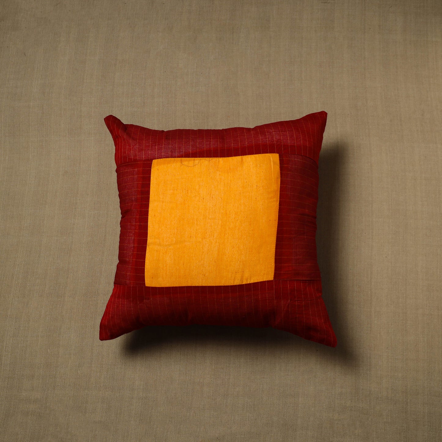 Red - Patchwork Cotton Kanchipuram Cushion Cover (16 x 16 in) 53