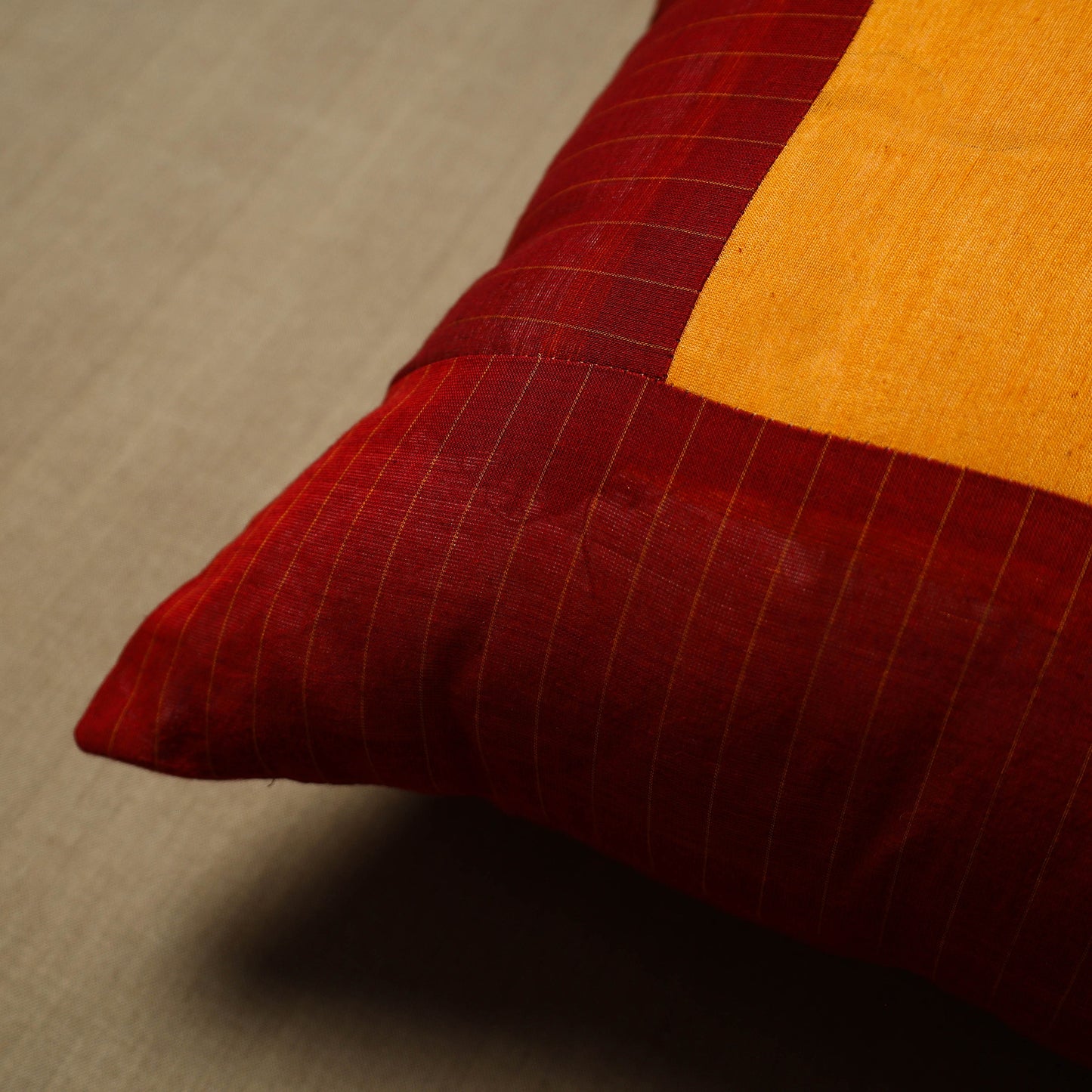 Red - Patchwork Cotton Kanchipuram Cushion Cover (16 x 16 in) 53