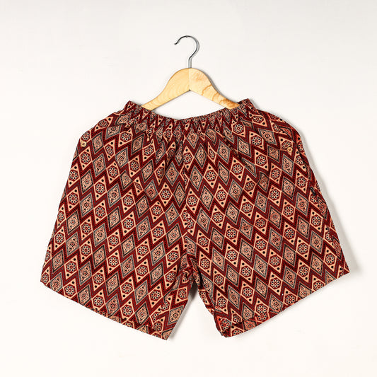 Brown - Ajrakh Block Printed Cotton Unisex Boxer/Shorts