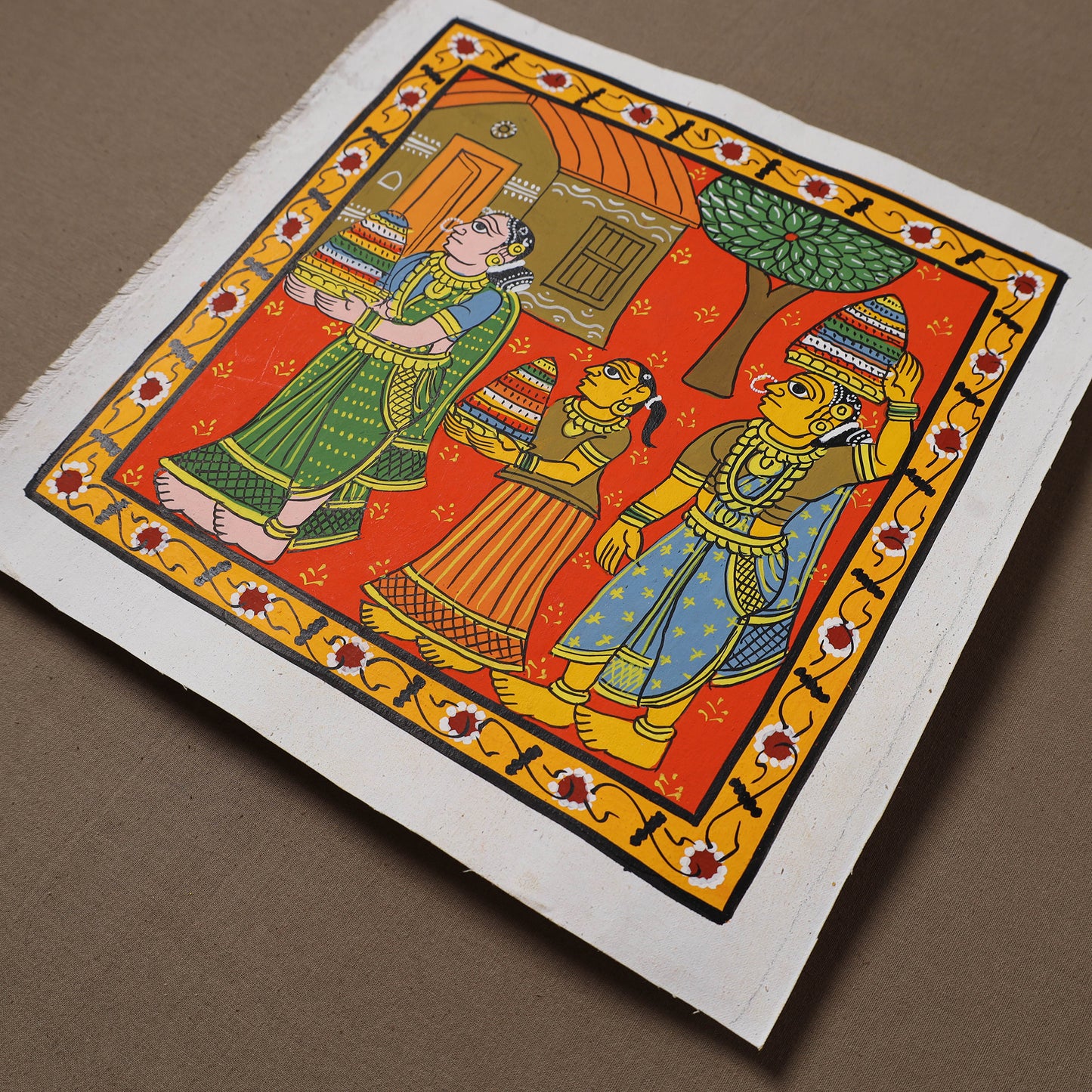 Handpainted Cheriyal Scroll Painting by Dhanalakota Sai Kiran (10 x 10 in) 13