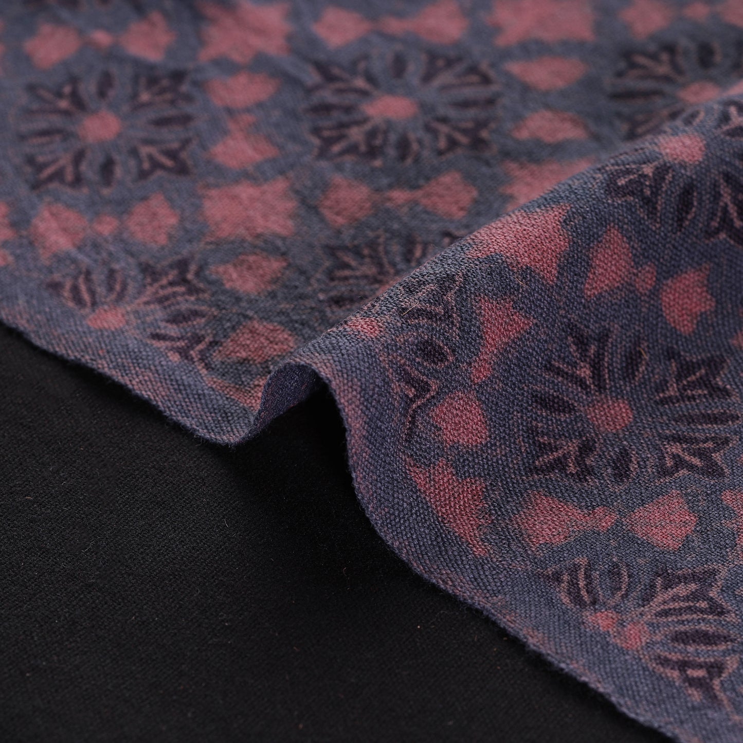 Ajrakh Hand Block Print Merino Wool Handloom Natural Dyed Fabric 07
