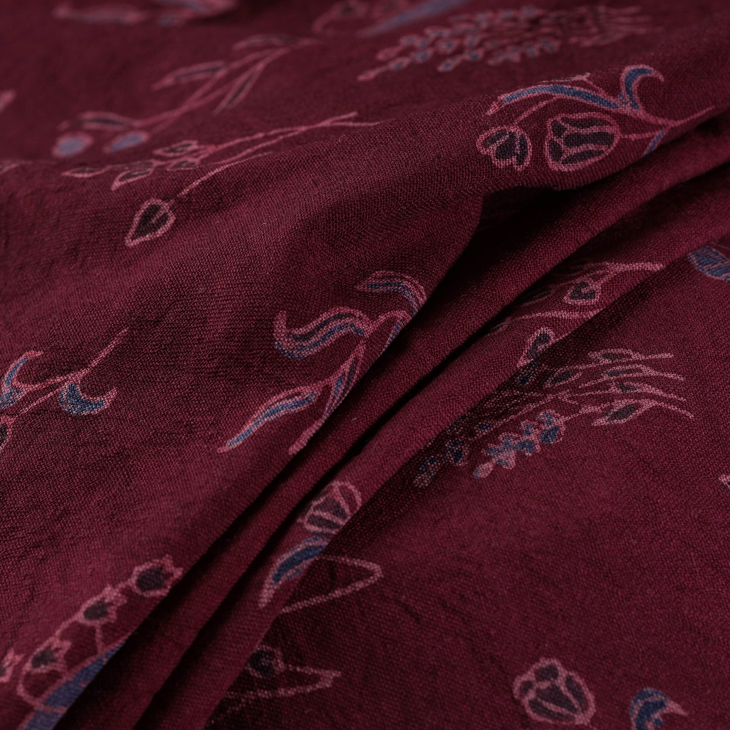 Ajrakh Hand Block Print Merino Wool Handloom Natural Dyed Fabric 08