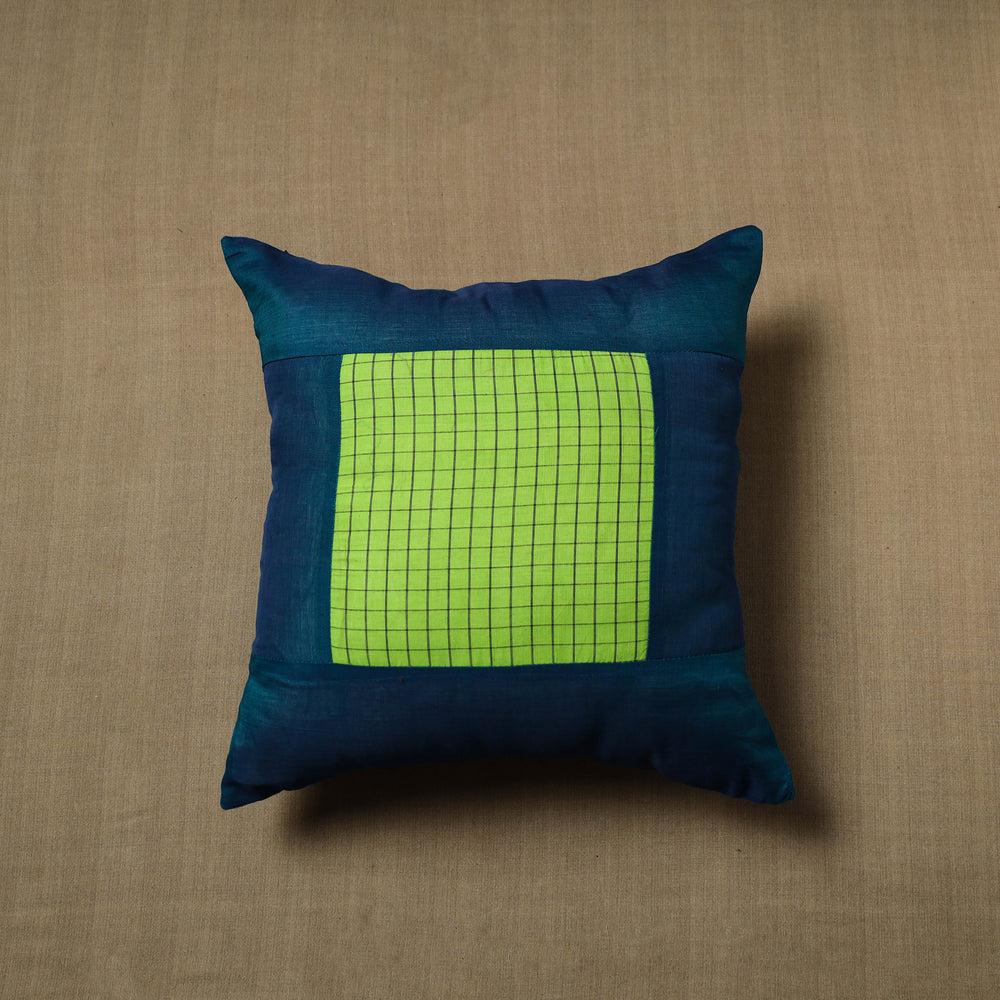 Blue - Patchwork Cotton Kanchipuram Cushion Cover (16 x 16 in) 55