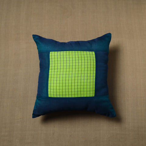 Blue - patchwork cotton kanchipuram cushion cover (16 x 16