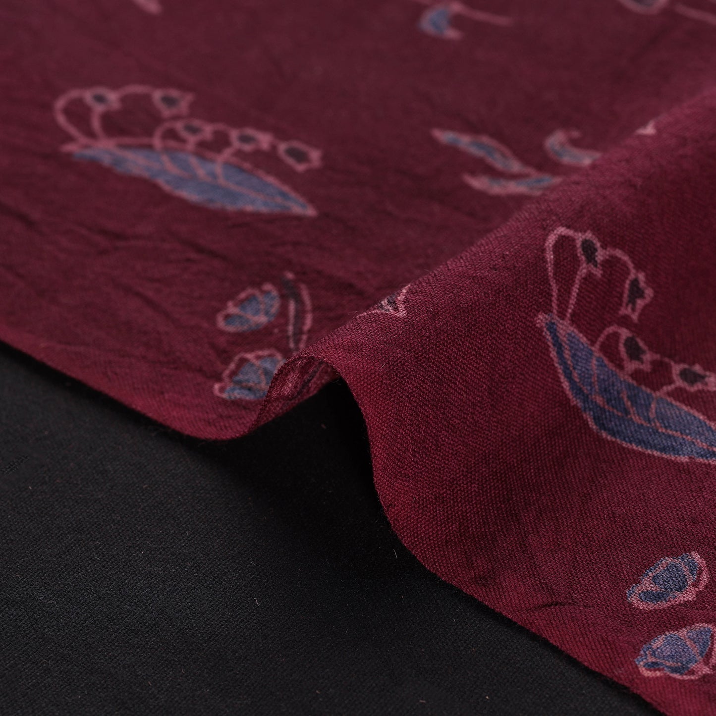 Ajrakh Hand Block Print Merino Wool Handloom Natural Dyed Fabric 08