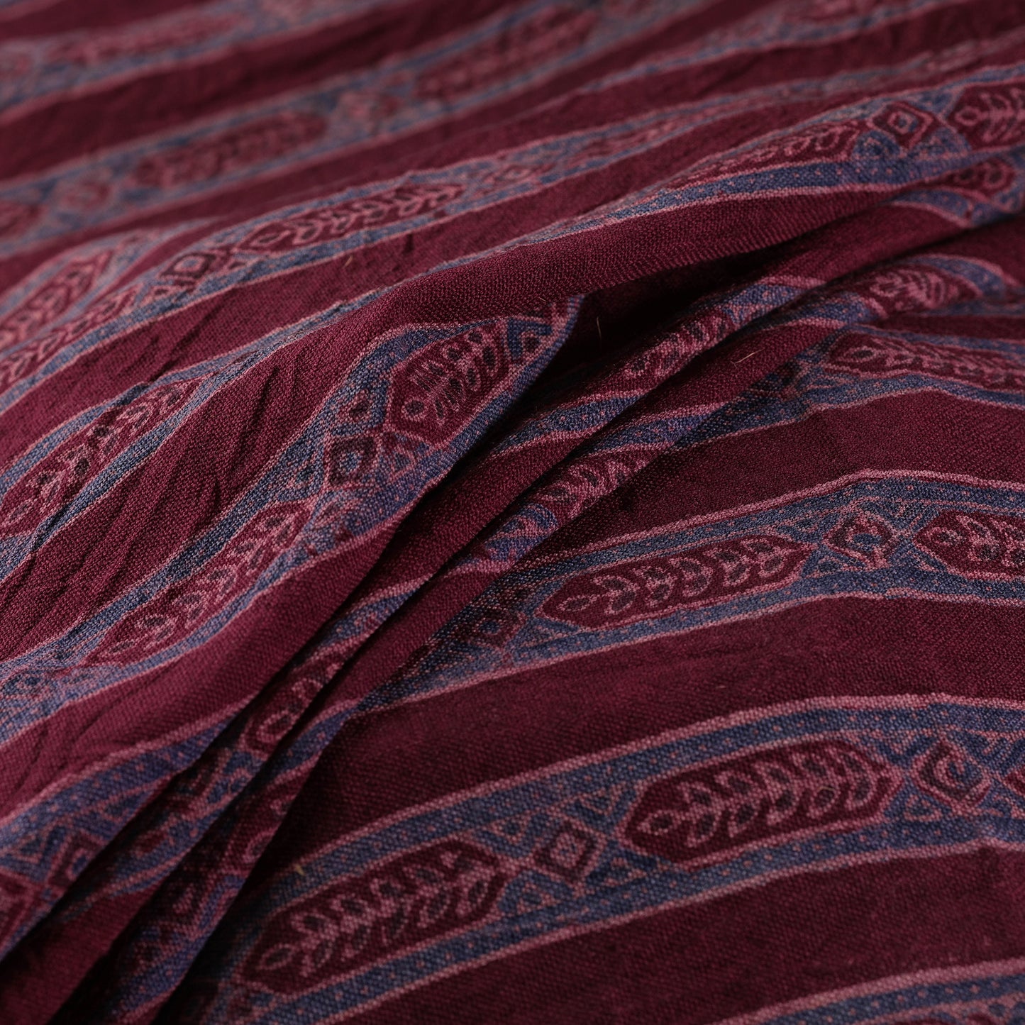 Ajrakh Hand Block Print Merino Wool Handloom Natural Dyed Fabric 09