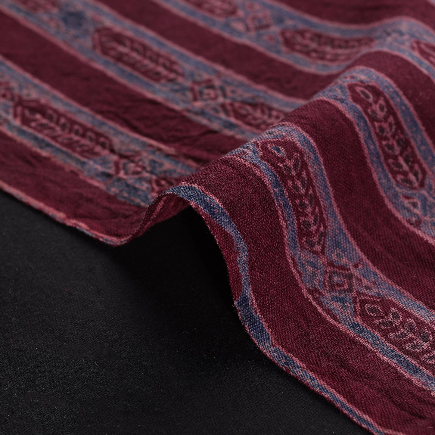 Ajrakh Hand Block Print Merino Wool Handloom Natural Dyed Fabric 09