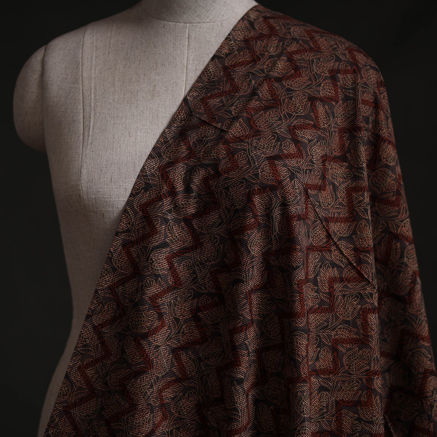 Brown - Sanganeri Block Print Pure Cotton Fabric 11