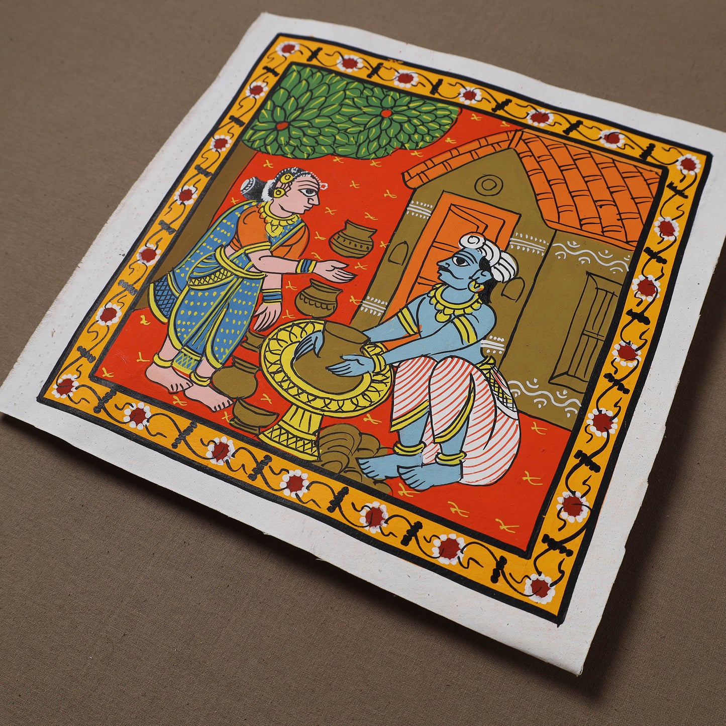 Handpainted Cheriyal Scroll Painting by Dhanalakota Sai Kiran (10 x 10 in) 16
