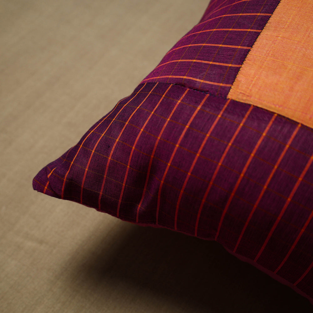 Purple - Patchwork Cotton Kanchipuram Cushion Cover (16 x 16 in) 59